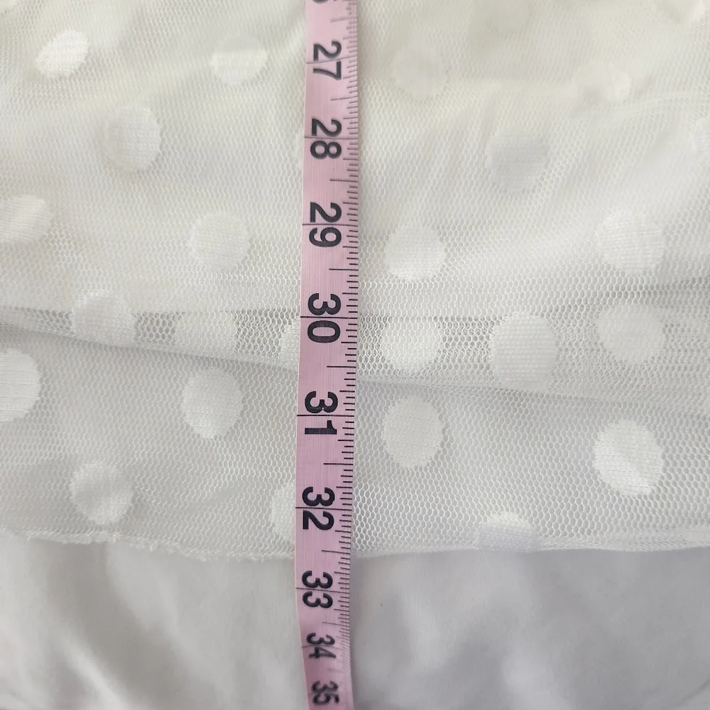 White polka dot bell sleeve dress. Stretchy collar that can be worn off shoulder - Picture 3 of 11